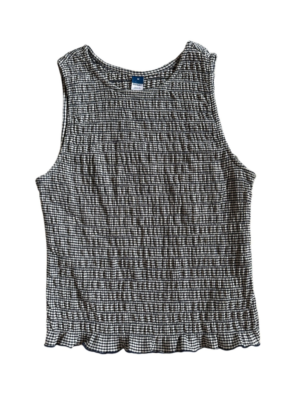 Old Navy Black and White Smocked Ruffle-Hem Tank